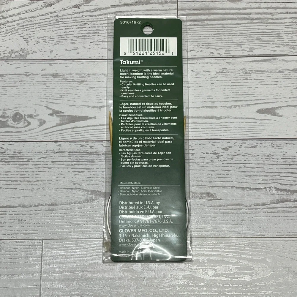 Clover Takumi Bamboo Circular Knitting Needles 16in No 2 2.75mm 3016/16-2
